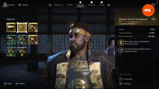 Assassin's Creed Shadows armor best: Yasuke wearing a golden headband