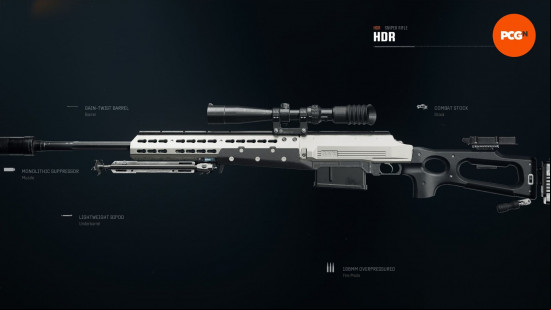 Best Warzone loadouts: a huge sniper rifle with large scope attachment.