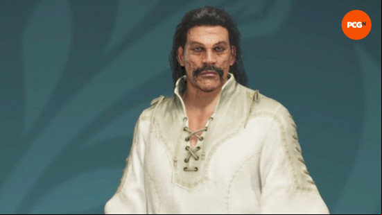 Monster hunter Wilds character codes: A recreation of Danny Trejo as Machete in Monster Hunter Wilds.