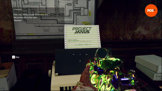 Black Ops 6 Shattered Veil main quest: a fax machine spitting out paper