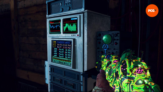 Black Ops 6 Shattered Veil main quest: a computer  with flashing graphs and lights