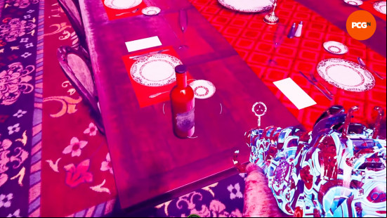 BO6 Shattered Veil main quest: a red bottle on a dining table