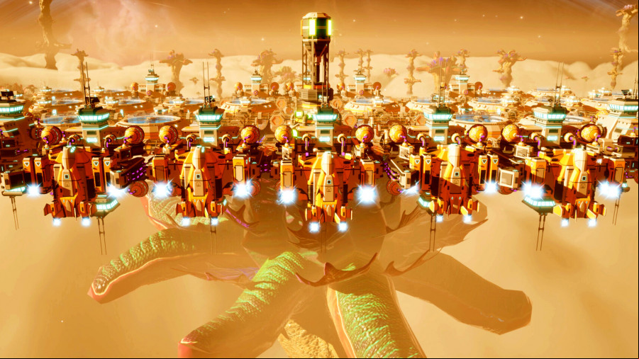 Outworld Station - A netowrk of machines above a giant, tentacled creature.