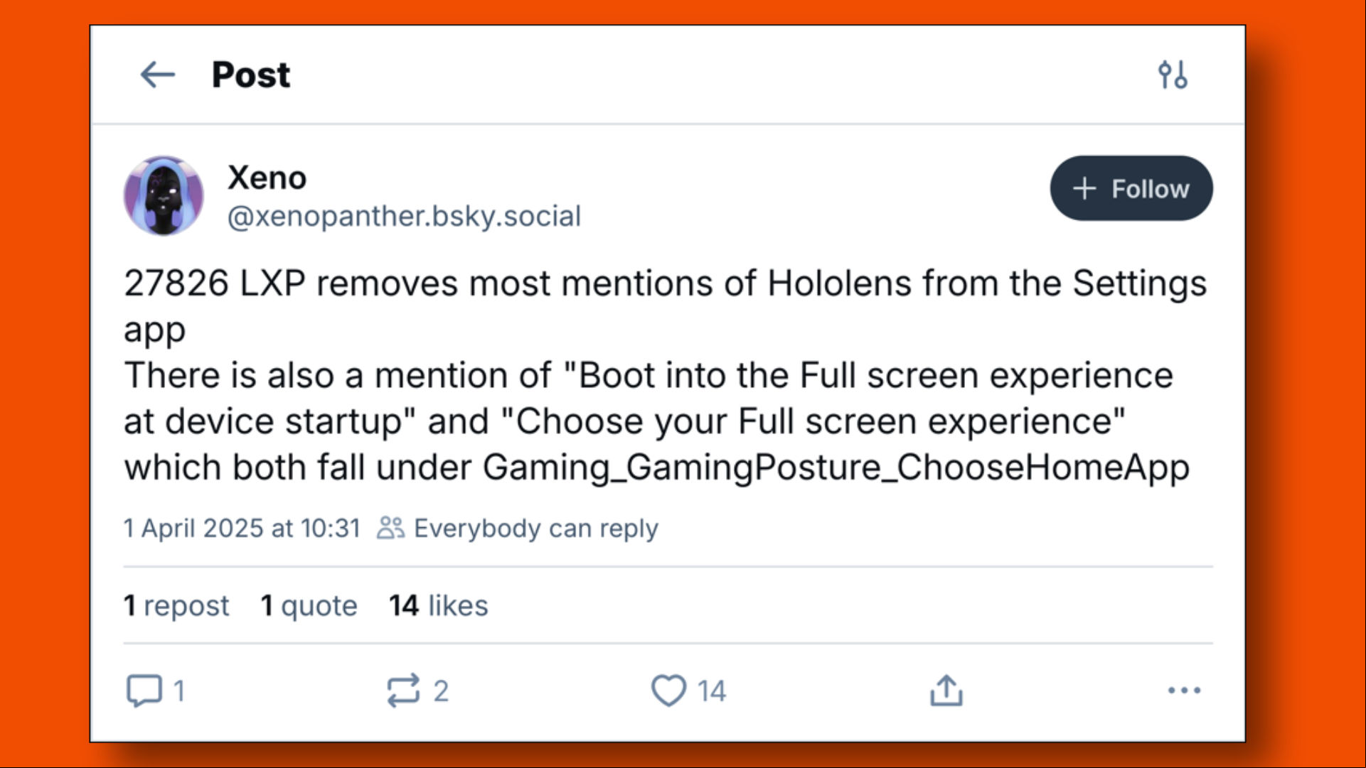 Bluesky post rumor about a new Windows 11 handheld mode