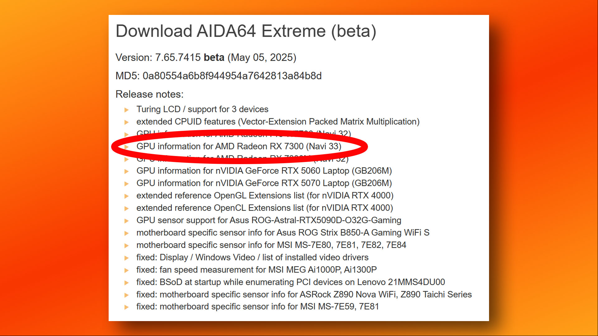 AMD Radeon RX 7300 leak in AIDA64 beta listing.