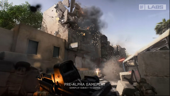 Battlefield 6 release date: a building explodes due to a rocket strike.