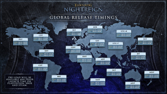 The official Elden Ring Nightreign release times laid out in a global infographic by FromSoftware.