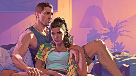 GTA 6 release date: Jason and Lucia cuddle together in the official Rockstar artwork.