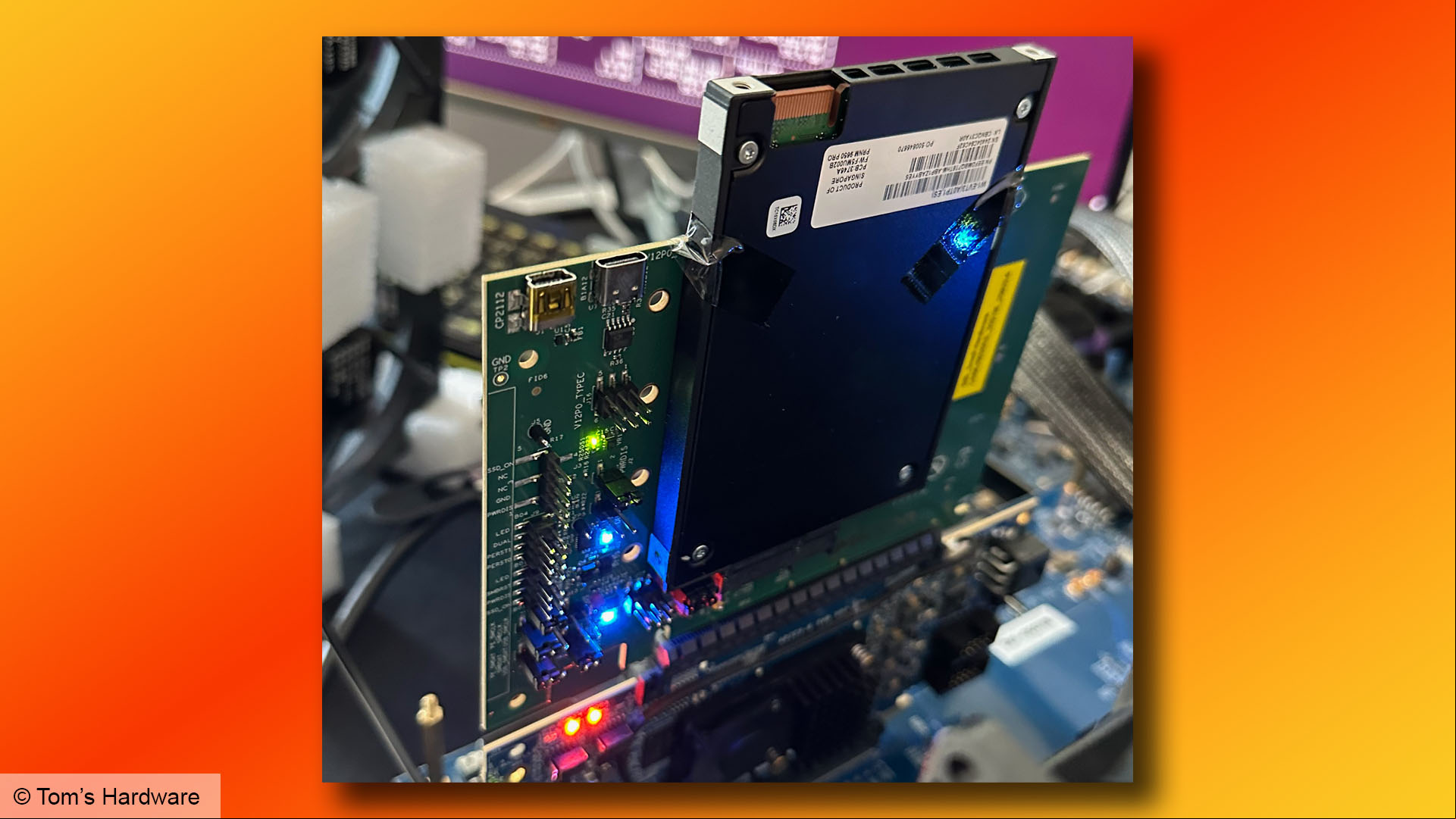 Micron 9650 Pro PCIe 6.0 SSD shown off at Computex. Image credit: Tom's Hardware.