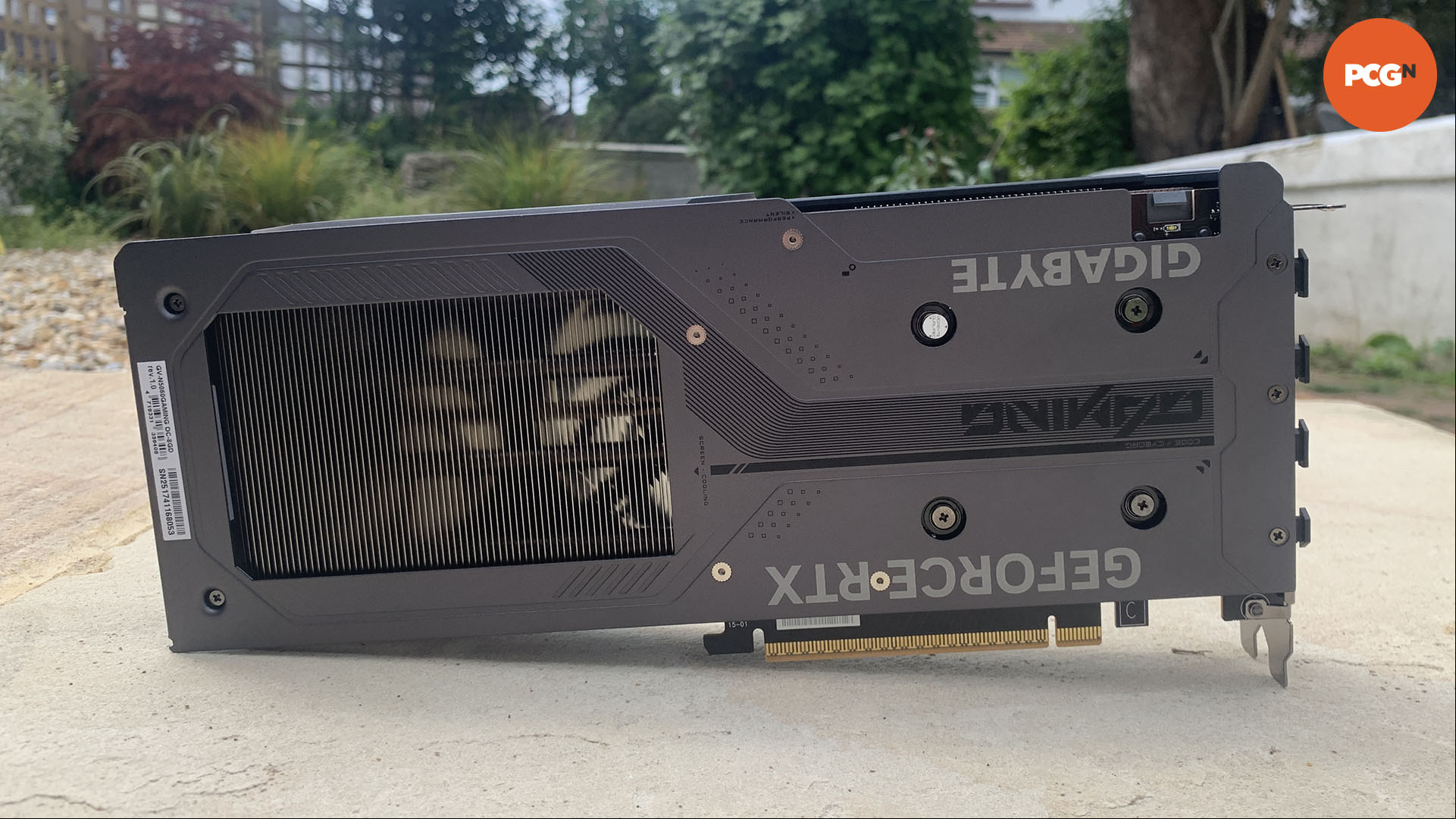 Nvidia GeForce RTX 5060 review: Gigabyte Gaming OC graphics card backplate.