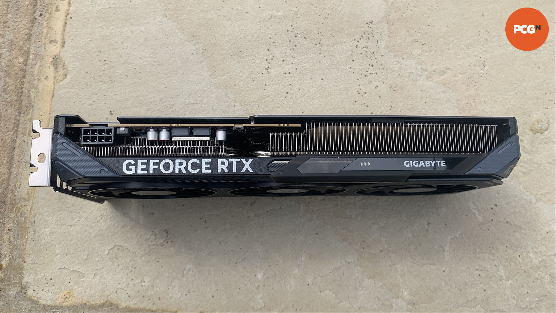 Nvidia GeForce RTX 5060 review: Gigabyte Gaming OC graphics card top edge.