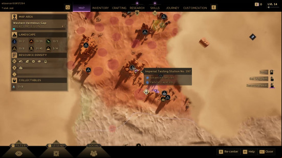 A map showing the location of the advanced planetologist in dune awakening.